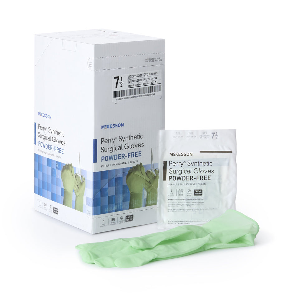 McKesson Perry Performance Plus Polyisoprene Surgical Glove, Size 7.5, Green-Surgical Glove McKesson Perry Performance Plus Size 7.5 Sterile Polyisoprene Standard Cuff Length Smooth Green Chemo Tested