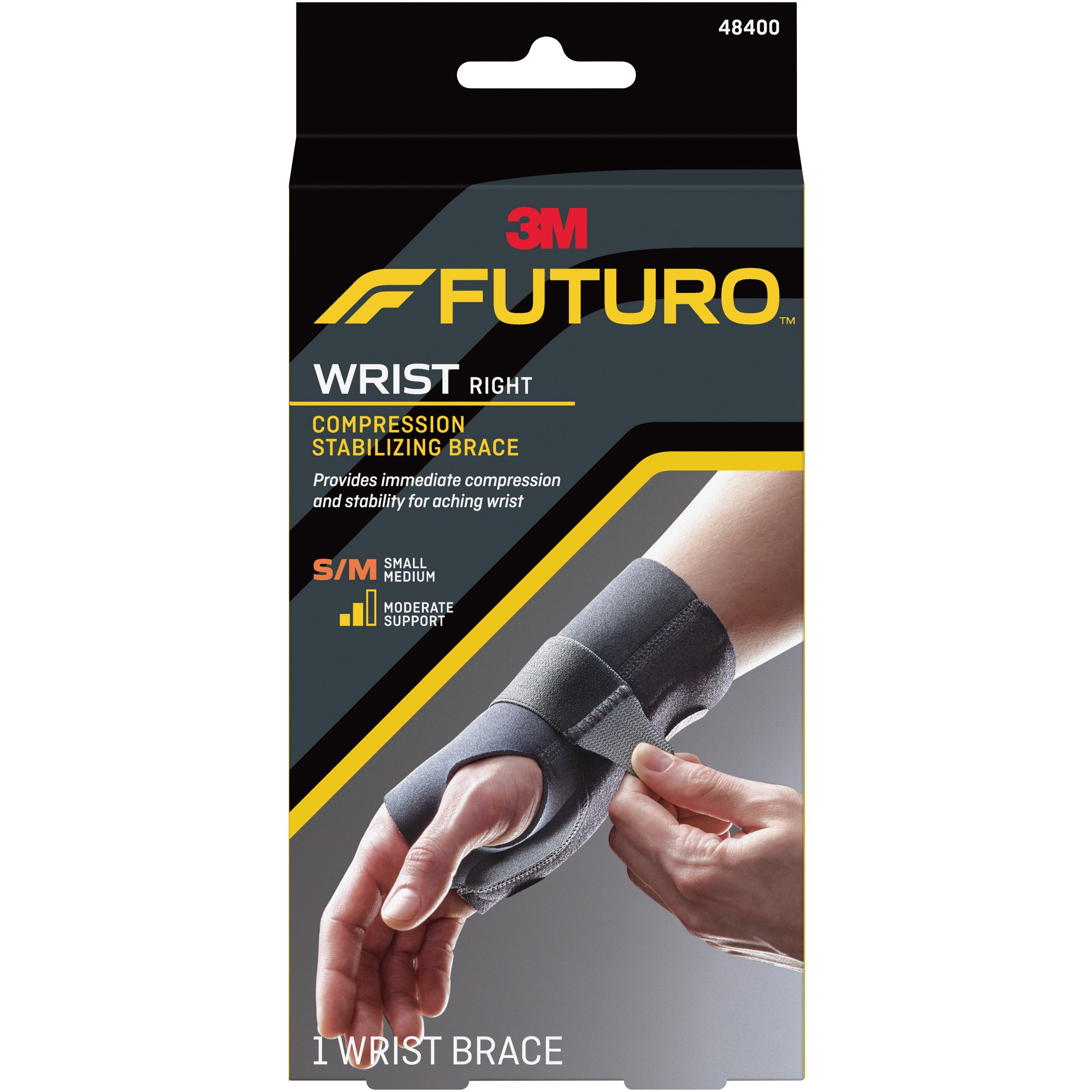 3M Futuro Compression Stabilizing Right Wrist Brace, Small/Medium-Wrist Brace Futuro Compression Stabilizing Low Profile Aluminum / Nylon / Polyester / Polyethylene / Spandex / Silicone Right Hand Black Small / Medium