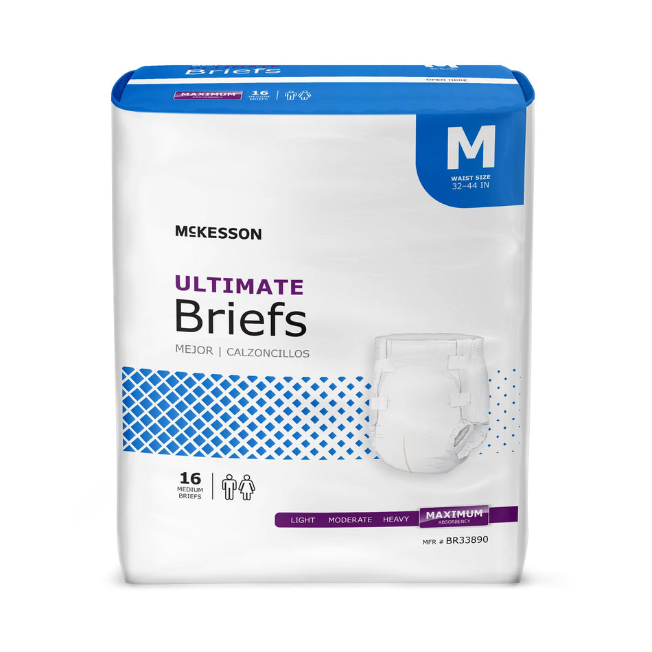 McKesson Ultimate Heavy Absorbency Incontinence Brief, Medium-Unisex Adult Incontinence Brief McKesson Medium Disposable Heavy Absorbency
