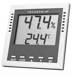 Dew Point / Wet Bulb / Humidity / Thermometer with Alarm Traceable® Fahrenheit / Celsius -40° to 158°F (-40° to 70°C) Internal Sensor Flip-out Stand / Wall Mount Battery Operated