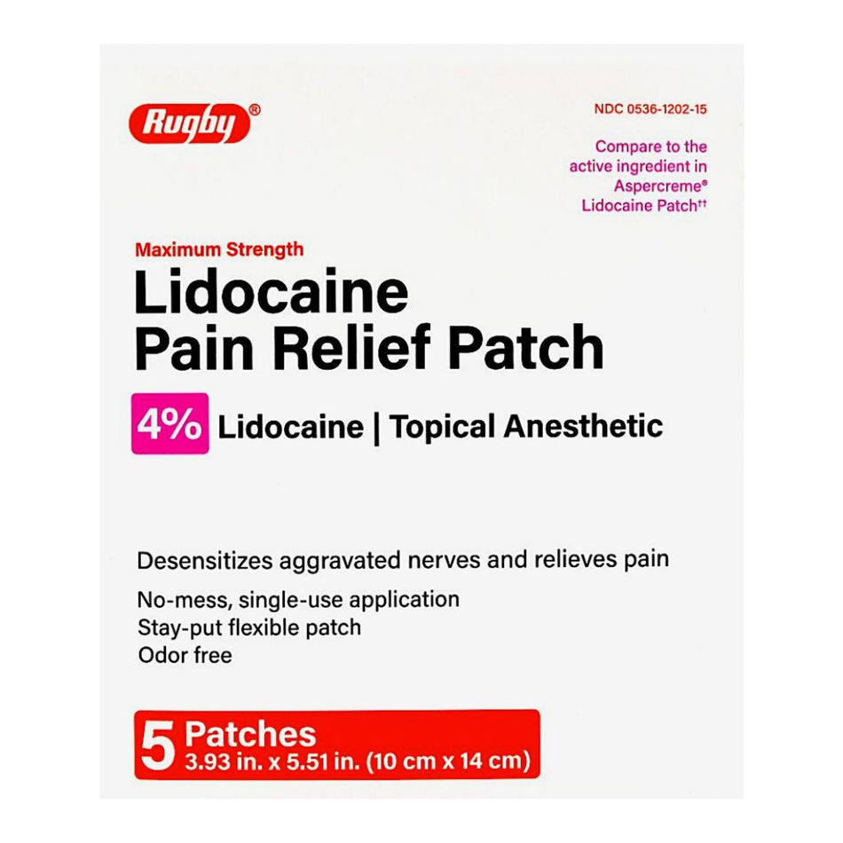 Rugby® Maximum Strength 4% Lidocaine Topical Anesthetic Patch, 10 x 14 cm - Pharmaceuticals>Over the Counter>Pain Relief -...