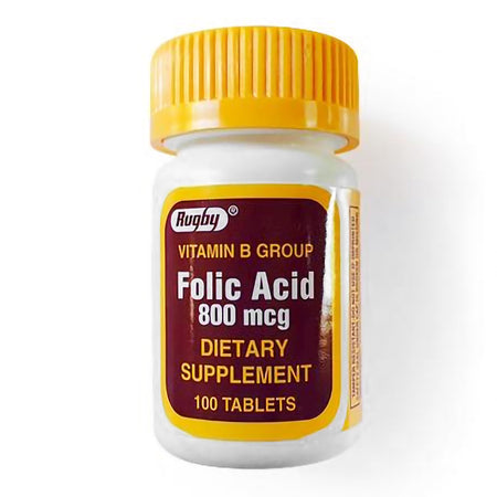 Rugby Folic Acid (Vitamin B-9) Tablets-Vitamin Supplement Folic Acid 800 mcg Strength Tablet 100 per Bottle