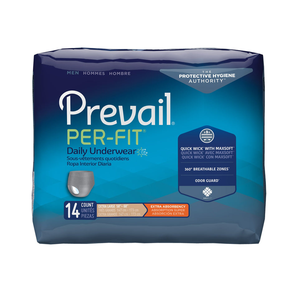 Prevail Per-Fit Men Adult Moderate Absorbent Underwear, X-Large, White-Male Adult Absorbent Underwear Prevail Per-Fit Pull On with Tear Away Seams X-Large Disposable Moderate Absorbency