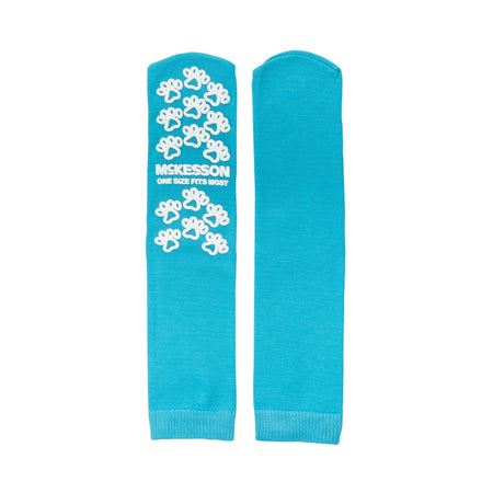 McKesson Paw Prints Slipper Socks, Aqua, One Size Fits Most-Slipper Socks McKesson Paw Prints Unisex Adult One Size Fits Most Single Tread Single Patient Use Teal