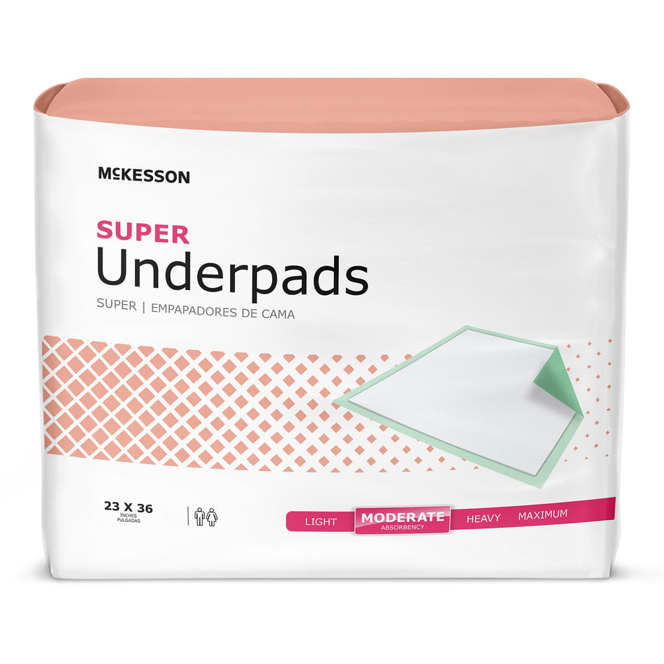 McKesson Super Moderate Absorbency Underpad, 23 x 36 Inch - 120 ct.-Disposable Underpad McKesson 23 X 36 Inch Fluff / Polymer Moderate Absorbency