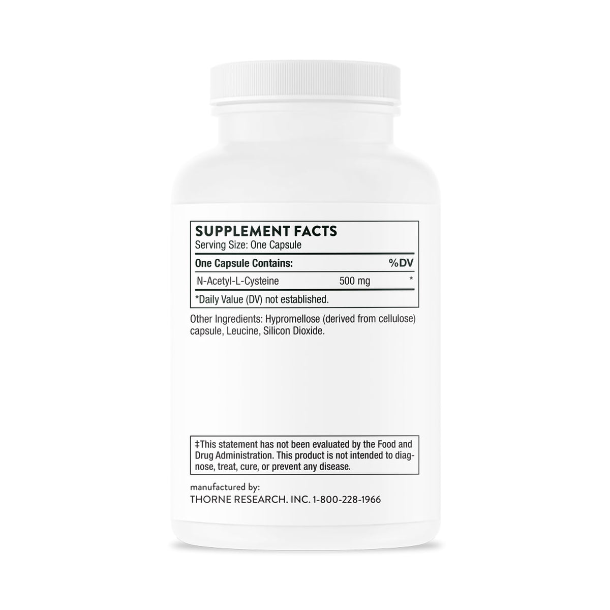 Thorne NAC N-Acetylcysteine Dietary Supplement-Dietary Supplement THORNE NAC N-Acetyl-L-Cysteine 500 mg Strength Capsule 90 per Bottle
