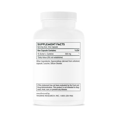 Thorne NAC N-Acetylcysteine Dietary Supplement-Dietary Supplement THORNE NAC N-Acetyl-L-Cysteine 500 mg Strength Capsule 90 per Bottle