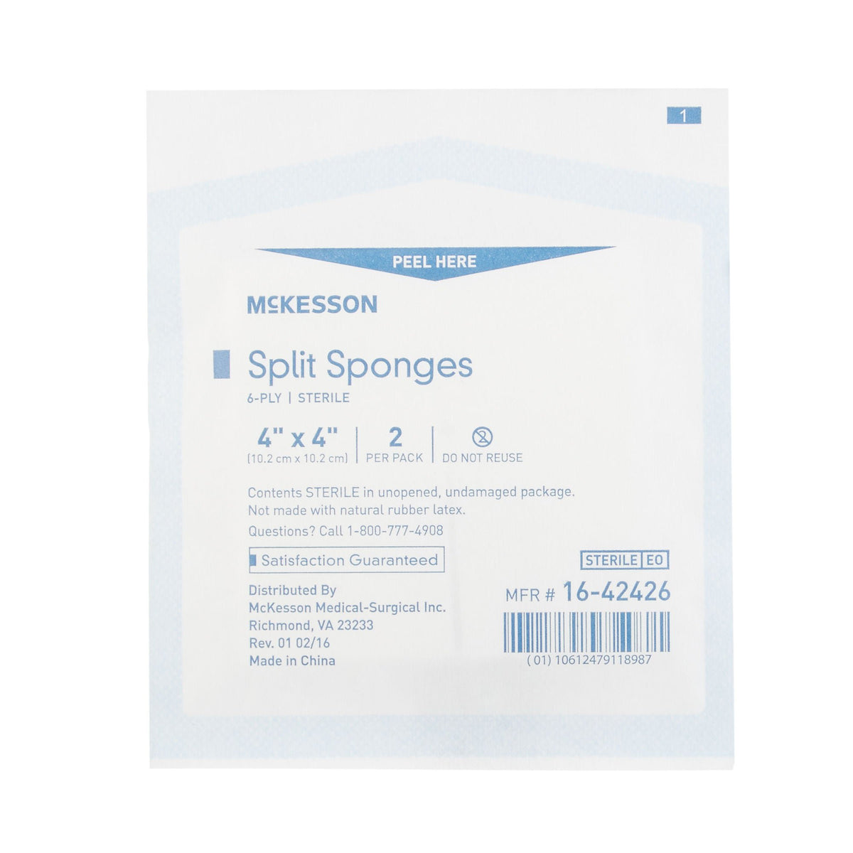 McKesson IV/Drain Split Dressing, 4 x 4 Inch, 6-Ply - Wound Care>General Wound Care>General Purpose Dressings>Gauze Dressi...