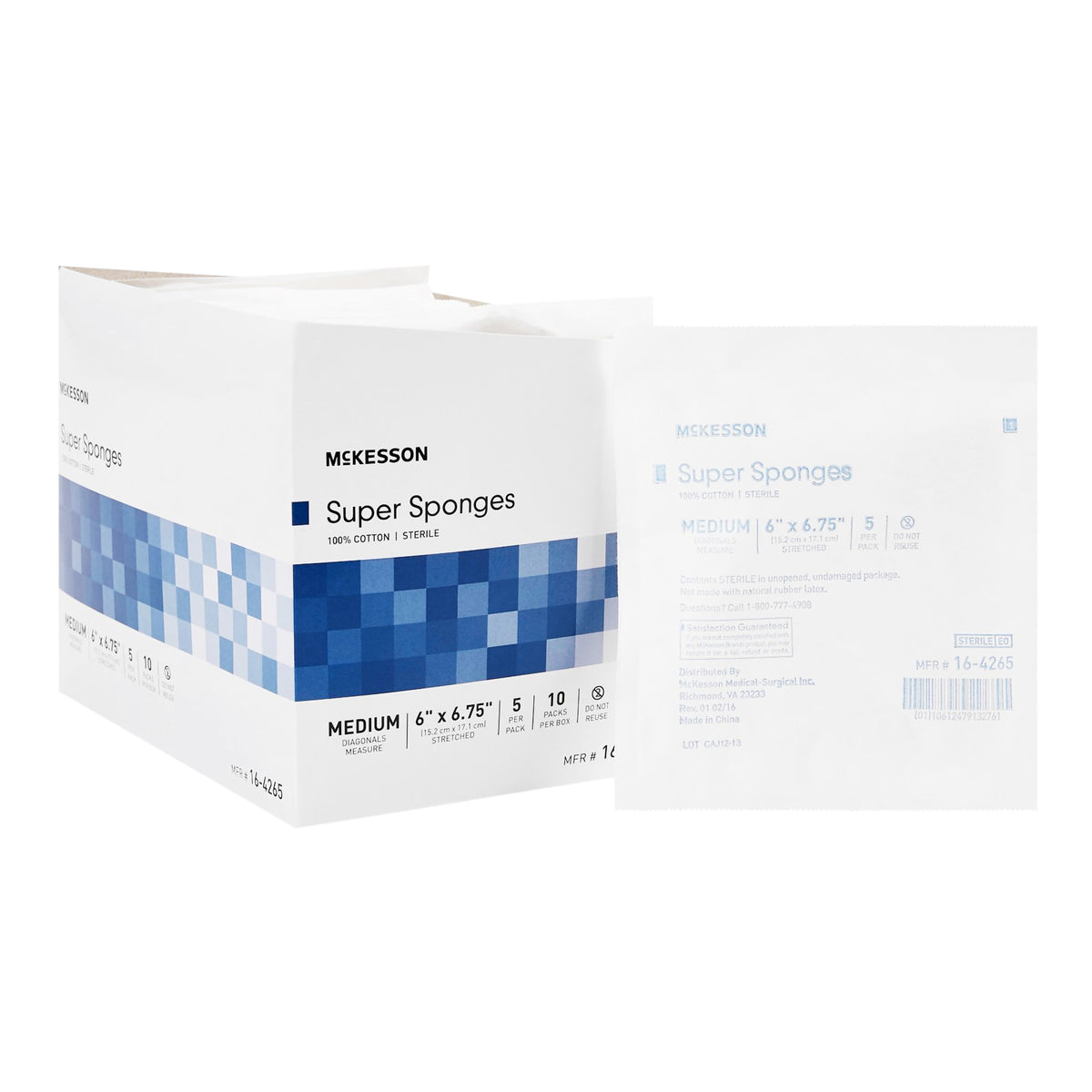 McKesson Sterile Fluff Dressing, 6 x 6-3/4 Inch-Fluff Dressing McKesson 6 X 6-3/4 Inch Sterile 5 per Pack