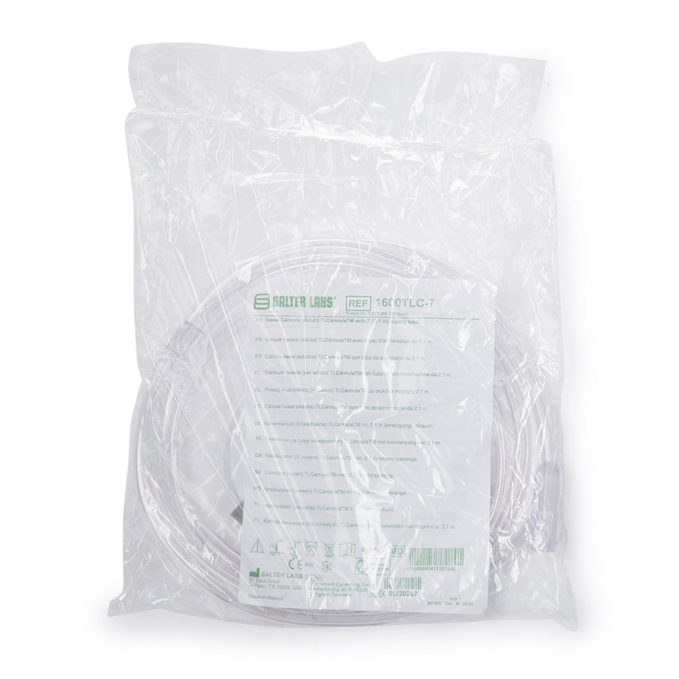 Salter-Style TLCannula Nasal Cannula with Ear Cushions-Nasal Cannula with Ear Cushions Salter-Style TLCannula Adult Curved Prong / NonFlared Tip 7 Foot O2 Line