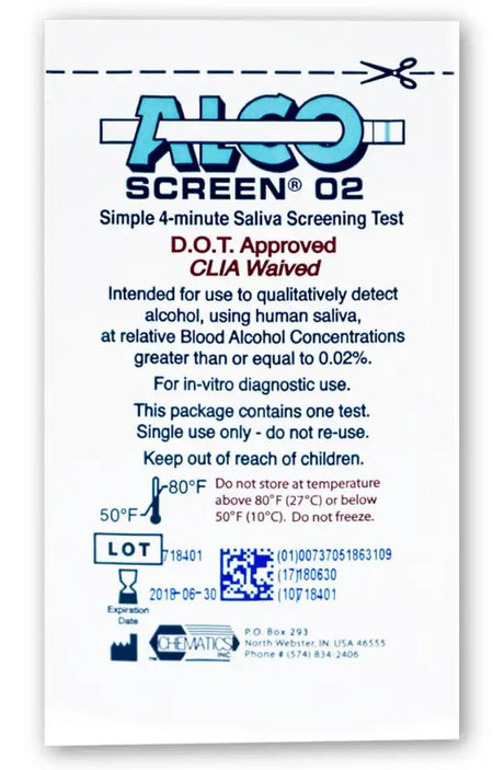 Drugs of Abuse Test Kit Alco-Screen 02® Alcohol Screen 24 Tests CLIA Waived