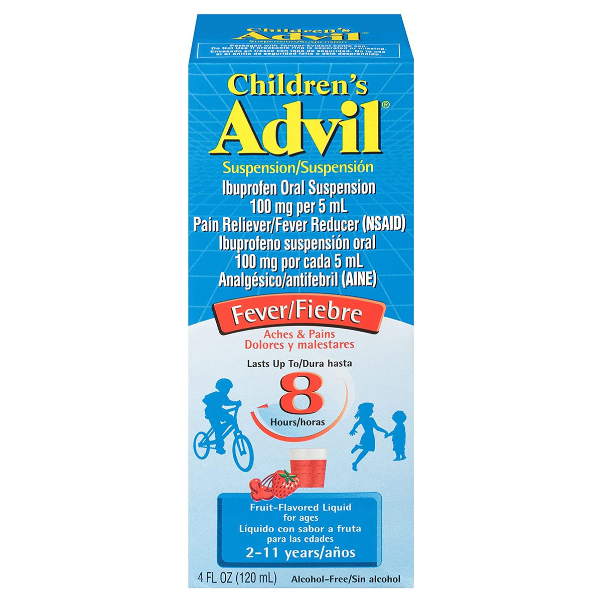 Advil Children's Suspension Fruit-Flavor Liquid-Children's Pain Relief Advil 100 mg / 5 mL Strength Ibuprofen Oral Suspension
