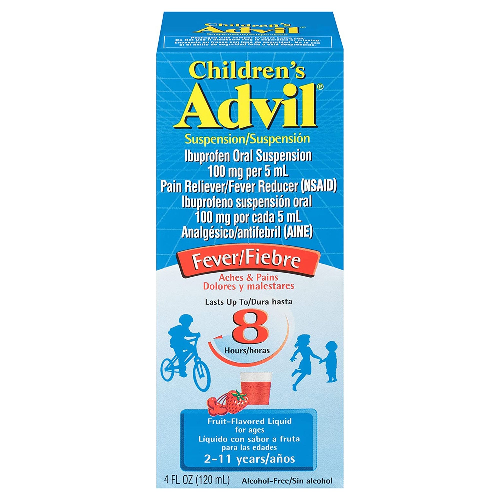 Advil Children's Suspension Fruit-Flavor Liquid-Children's Pain Relief Advil 100 mg / 5 mL Strength Ibuprofen Oral Suspension