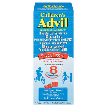 Advil Children's Suspension Fruit-Flavor Liquid-Children's Pain Relief Advil 100 mg / 5 mL Strength Ibuprofen Oral Suspension