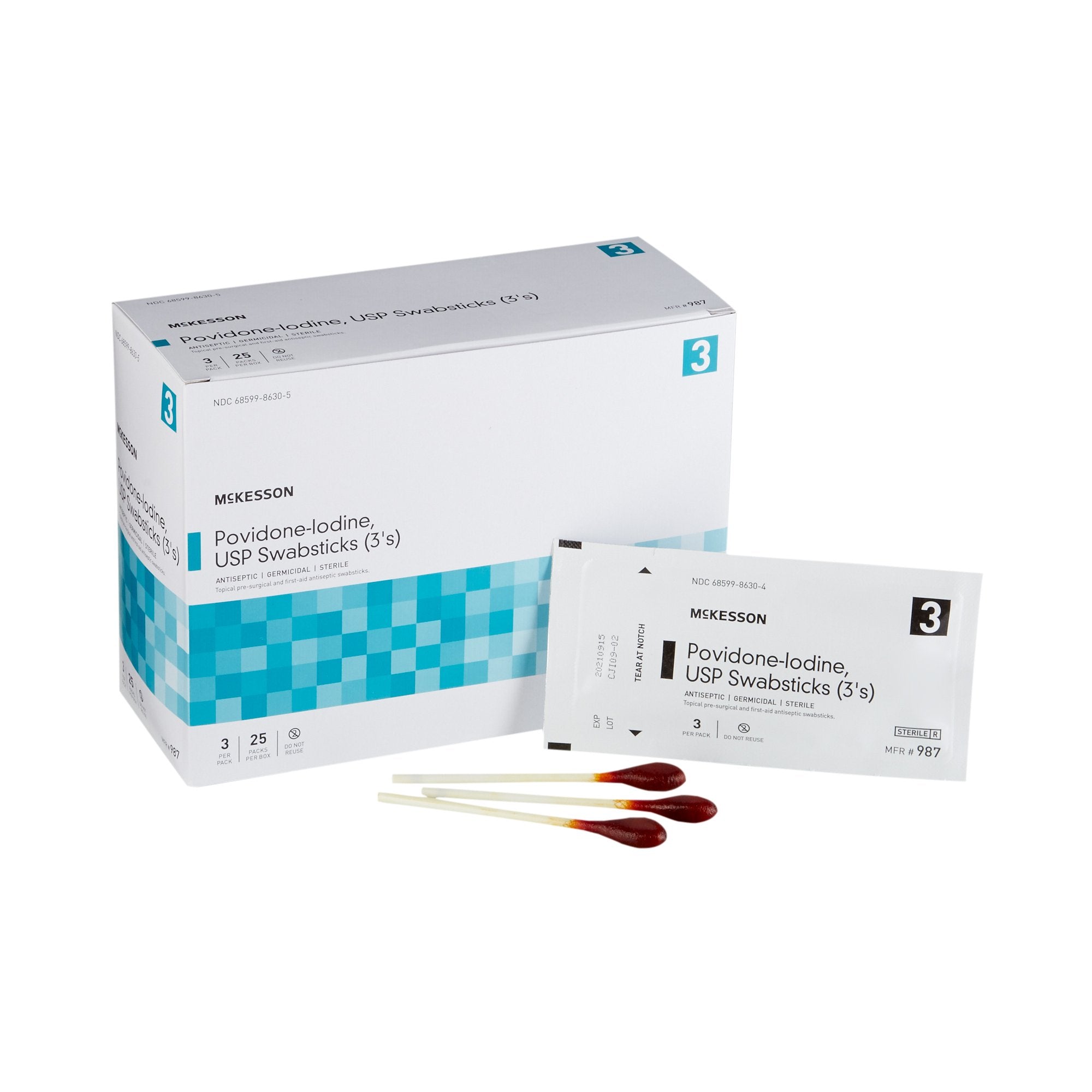McKesson Impregnated Swabstick 3 Pack 10% Strength-Impregnated Swabstick McKesson 10% Strength Povidone-Iodine Individual Packet Sterile