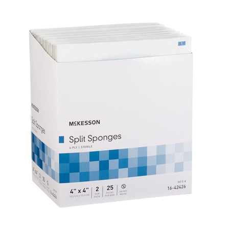 McKesson IV/Drain Split Dressing, 4 x 4 Inch, 6-Ply-Drain Sponge McKesson 4 X 4 Inch 6-Ply Sterile 2 per Pack