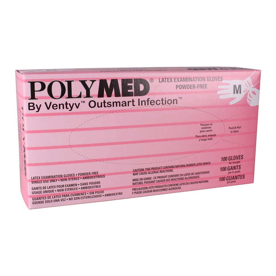 Polymed Latex Exam Glove, Medium, Ivory-Exam Glove Polymed Medium NonSterile Latex Standard Cuff Length Fully Textured Ivory Not Rated