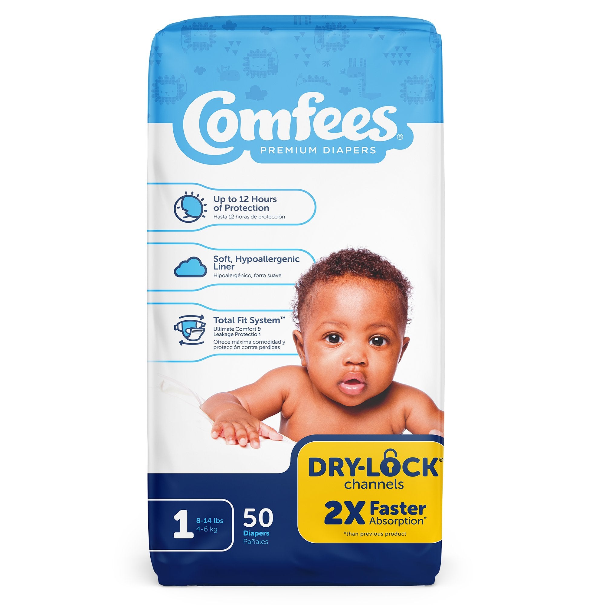 Attends Comfees Premium Diapers, Unisex, Tab Closure, Size 1-Unisex Baby Diaper Comfees Size 1 Disposable Moderate Absorbency