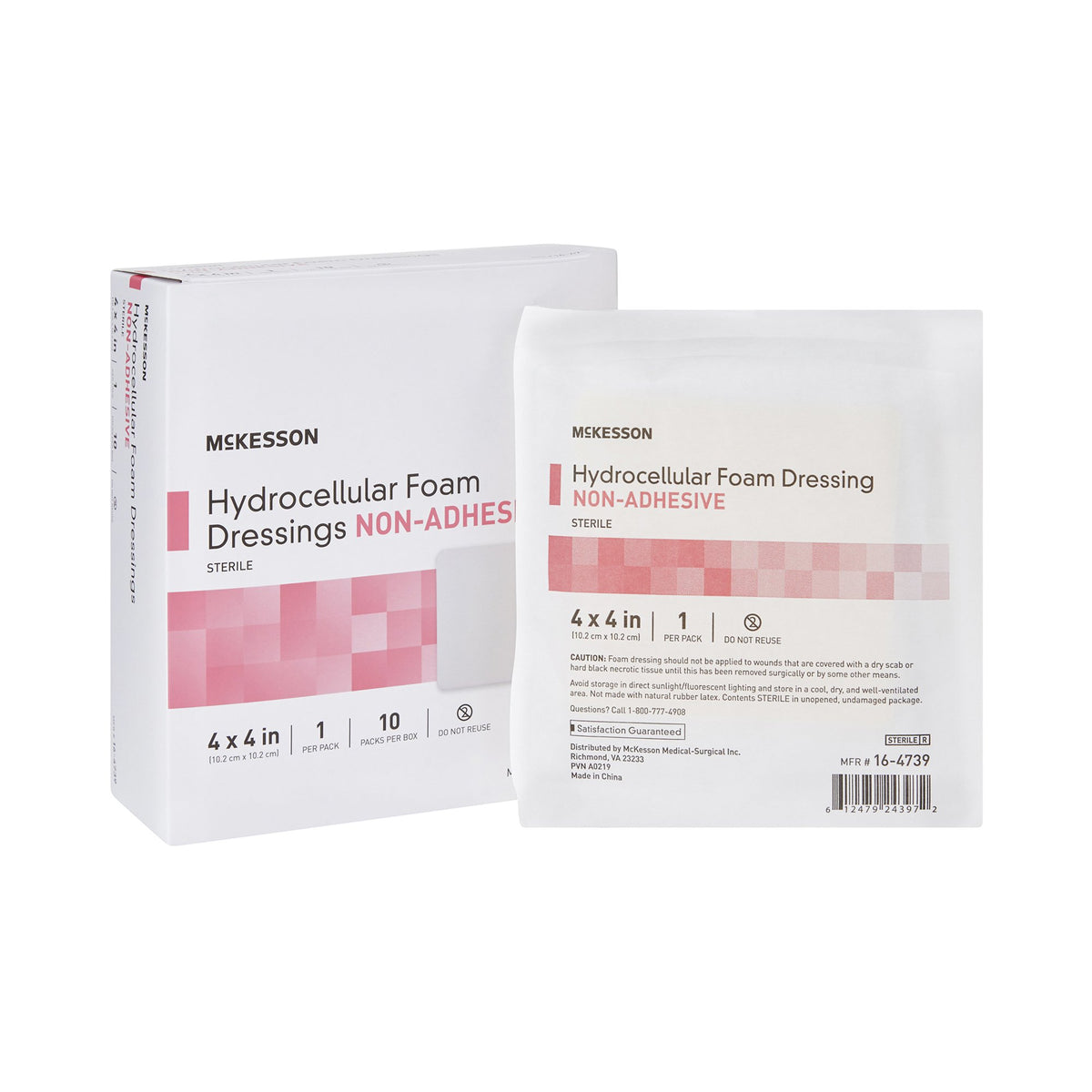 McKesson Nonadhesive without Border Foam Dressing, 4 x 4 Inch-Foam Dressing McKesson 4 X 4 Inch Without Border Film Backing Nonadhesive Square Sterile