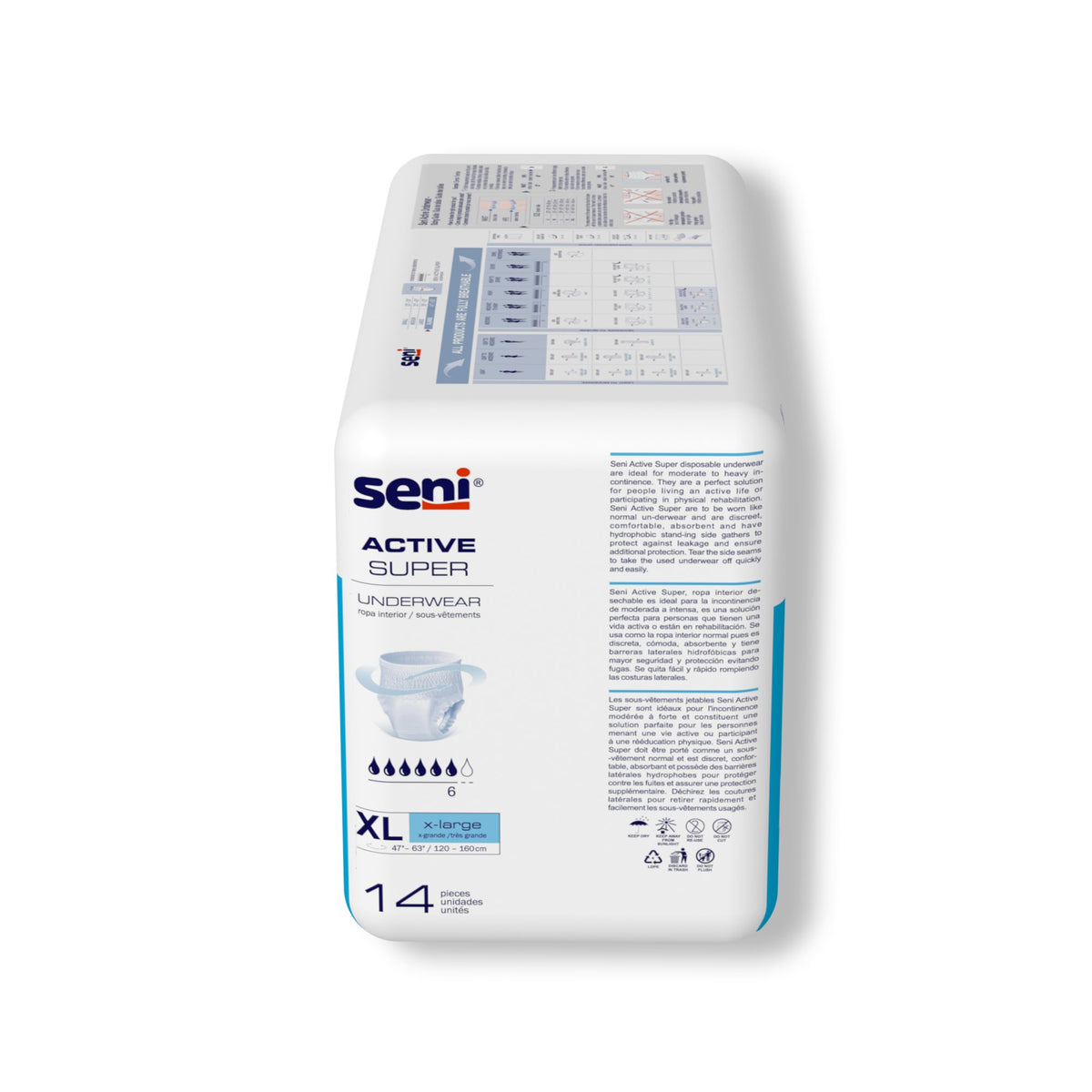 Seni Active Super Moderate to Heavy Absorbent Underwear, Extra Large-Unisex Adult Absorbent Underwear Seni Active Super Pull On with Tear Away Seams X-Large Disposable Moderate Absorbency