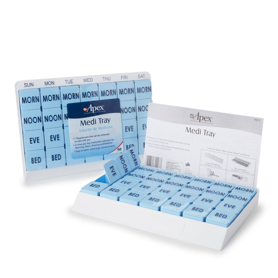 Apex Medi Tray Pill Organizer, Days of the Week / Morn, Noon, Eve, Bed-Pill Organizer Medi Tray 7 Day 4 Dose
