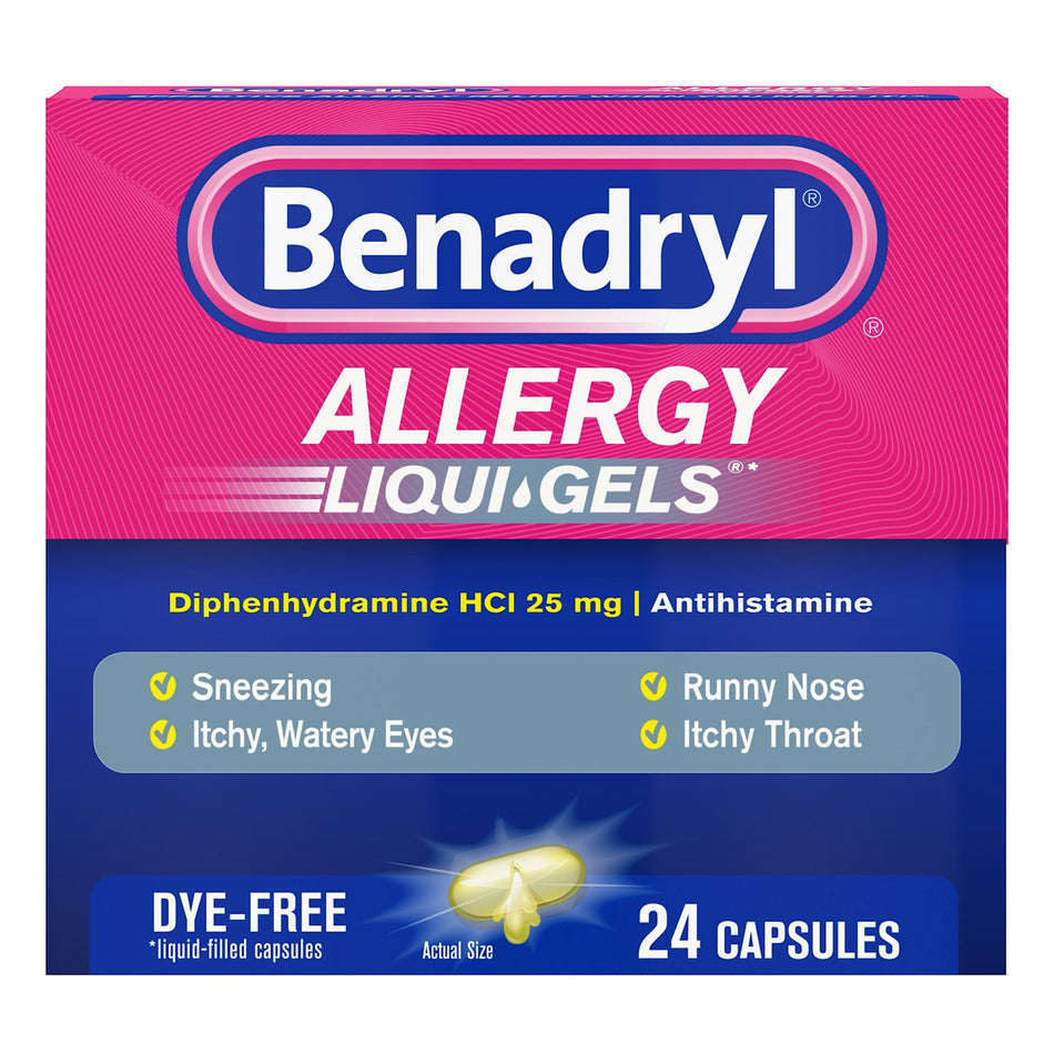 Benadryl� Allergy Liqui-Gels Dye Free-Allergy Relief Benadryl� 25 mg Strength Gelcap 24 per Box