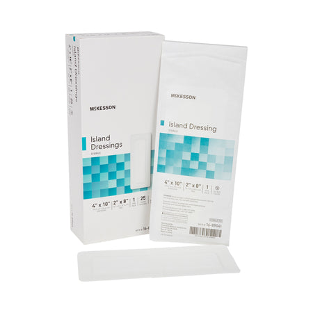 McKesson White Adhesive Dressing, 4 x 10 Inch-Island Dressing McKesson 4 X 10 Inch Rectangle Sterile