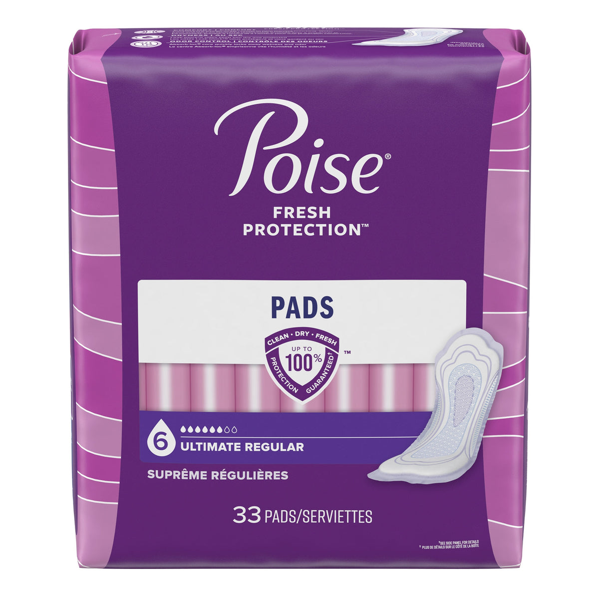 Poise Bladder Control Pads, Heavy Absorbency-Bladder Control Pad Poise Fresh Protection 3-1/2 X 16 Inch Heavy Absorbency Sodium Polyacrylate Core One Size Fits Most