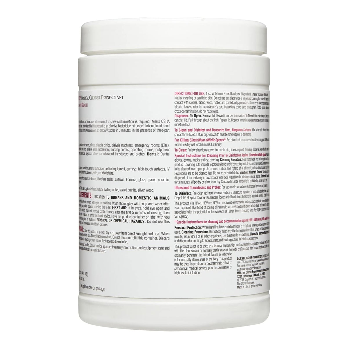Dispatch Surface Disinfectant Cleaner with Bleach, Canister-Dispatch with Bleach Surface Disinfectant Cleaner Premoistened Manual Pull Wipe 150 Count Canister Fruity Floral Bleach Scent NonSterile