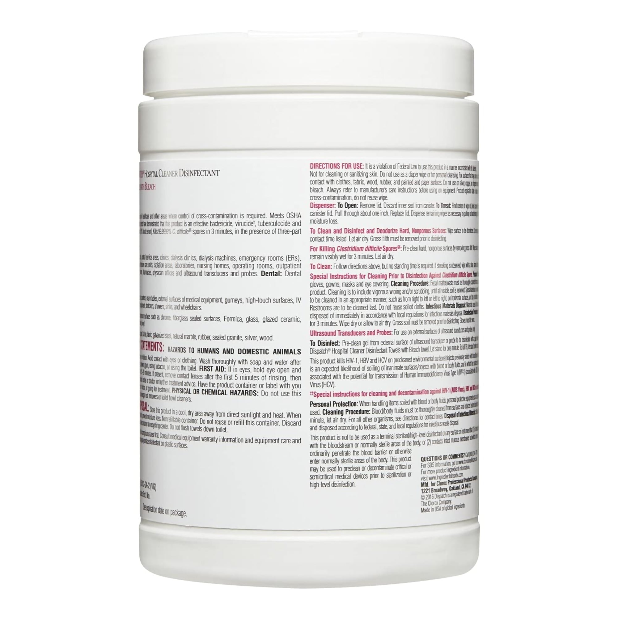 Dispatch Surface Disinfectant Cleaner with Bleach, Canister-Dispatch with Bleach Surface Disinfectant Cleaner Premoistened Manual Pull Wipe 150 Count Canister Fruity Floral Bleach Scent NonSterile