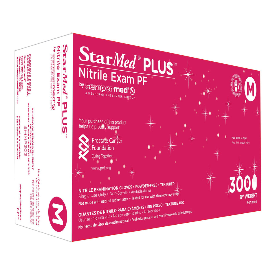 StarMed Plus Nitrile Exam Glove, Medium, Blue-Exam Glove StarMed Plus Medium NonSterile Nitrile Standard Cuff Length Textured Fingertips Blue Chemo Tested / Fentanyl Tested