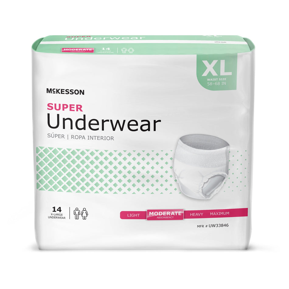 McKesson Super Moderate Absorbency Incontinence Underwear, Extra Large-Unisex Adult Absorbent Underwear McKesson Pull On with Tear Away Seams X-Large Disposable Moderate Absorbency