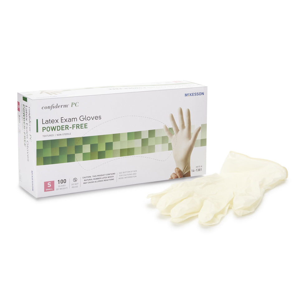McKesson Confiderm Latex Exam Glove, Small, Ivory-Exam Glove McKesson Confiderm Small NonSterile Latex Standard Cuff Length Fully Textured Ivory Not Rated