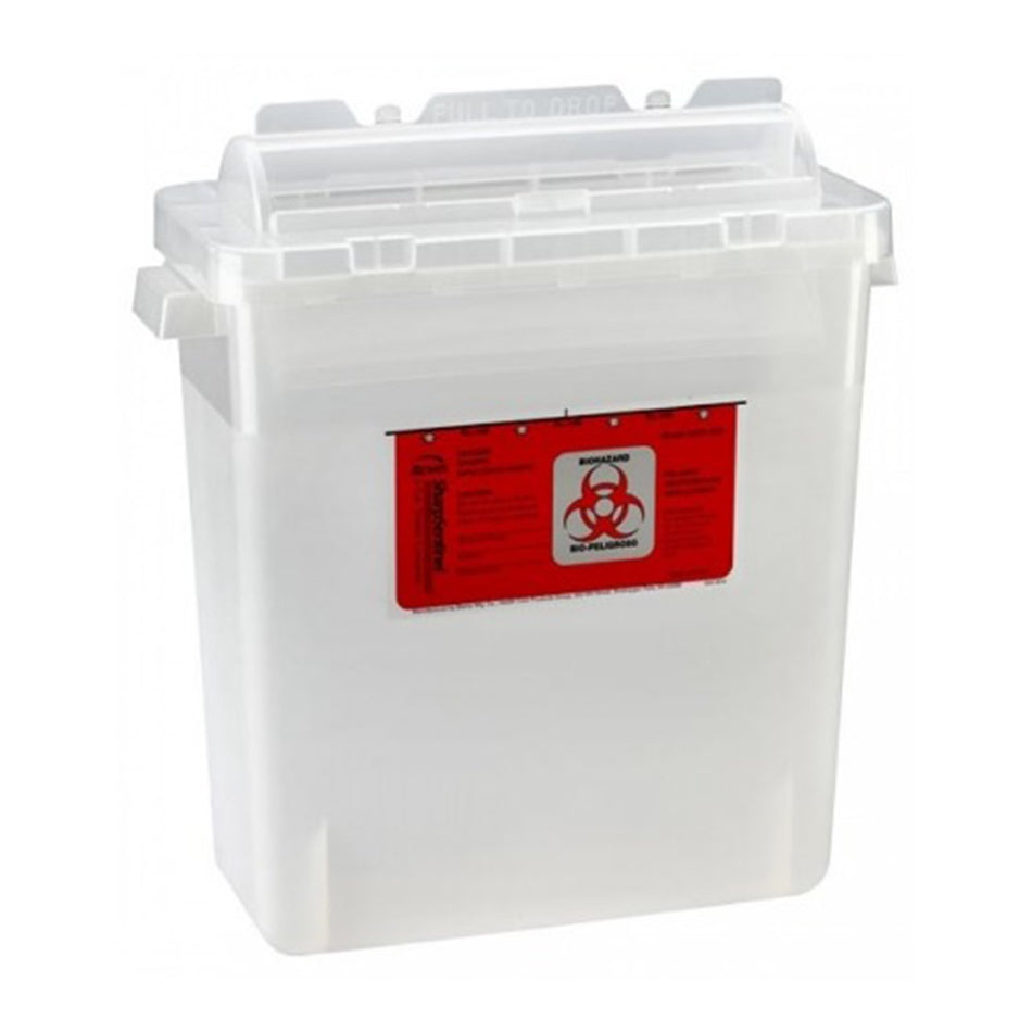 Bemis Sentinel Multi-purpose Sharps Container, 1-1/4 Gallon, 10 x 5-1/4 x 11 Inch-Sharps Container Bemis Sentinel Translucent Base 10 H X 5-1/4 W X 11 D Inch Horizontal Entry 1.25 Gallon