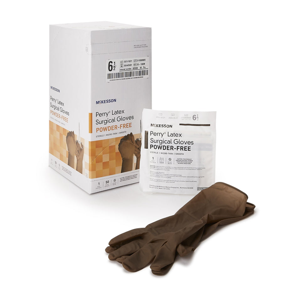 McKesson Perry Latex Surgical Glove, Size 6.5, Brown-Surgical Glove McKesson Perry Size 6.5 Sterile Latex Standard Cuff Length Smooth Brown Not Chemo Approved