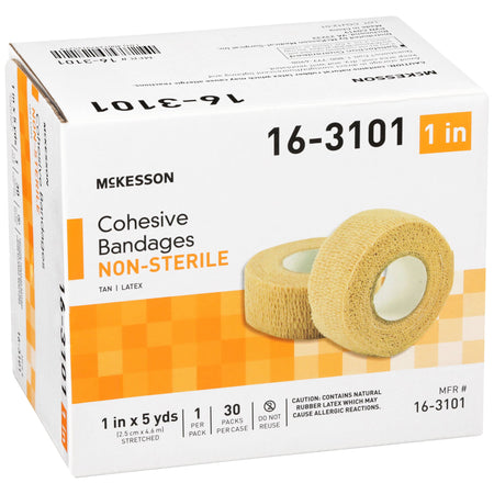 McKesson Self-adherent Closure Cohesive Bandage, 1 Inch x 5 Yard-Cohesive Bandage McKesson 1 Inch X 5 Yard Self-adherent Closure Tan NonSterile Standard Compression