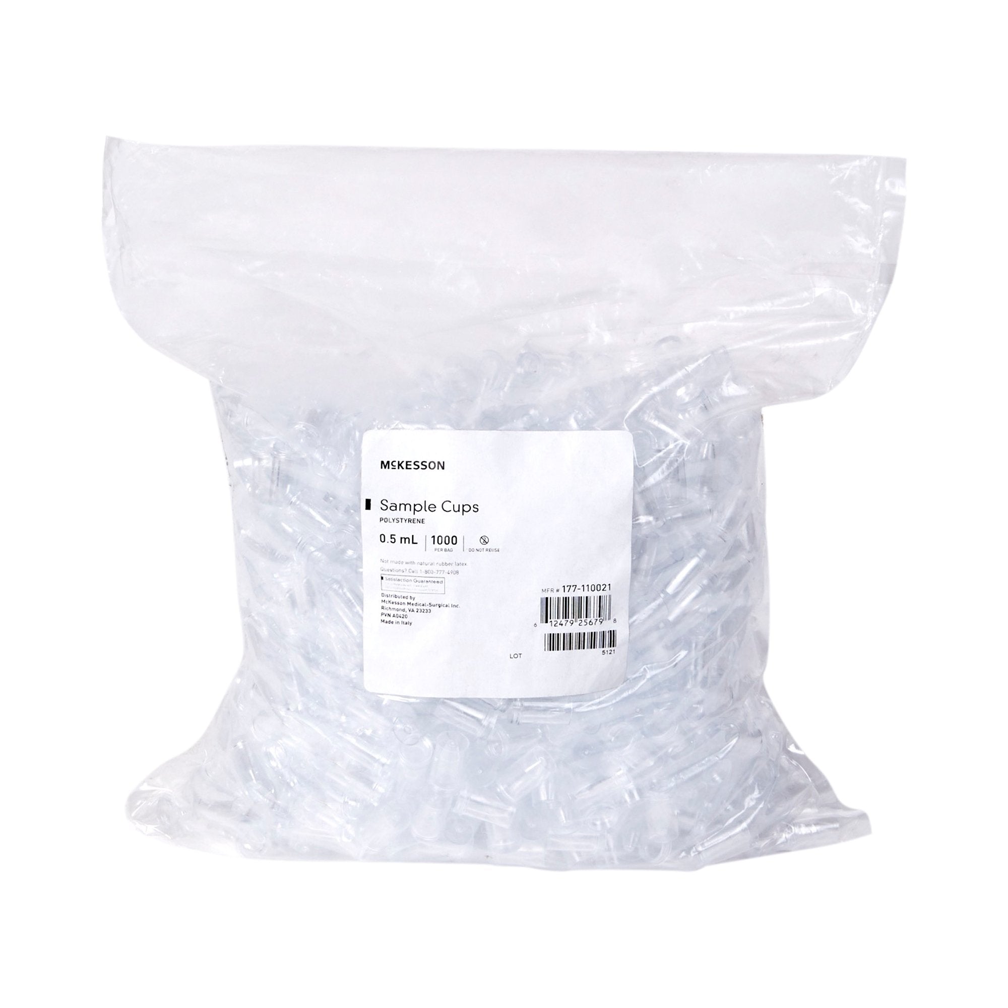 McKesson Polystyrene Sample Cup, 0.5 mL-"McKesson Sample Cup 0.5 mL, Clear, 13.55 X 24.50 mm, Without Caps"