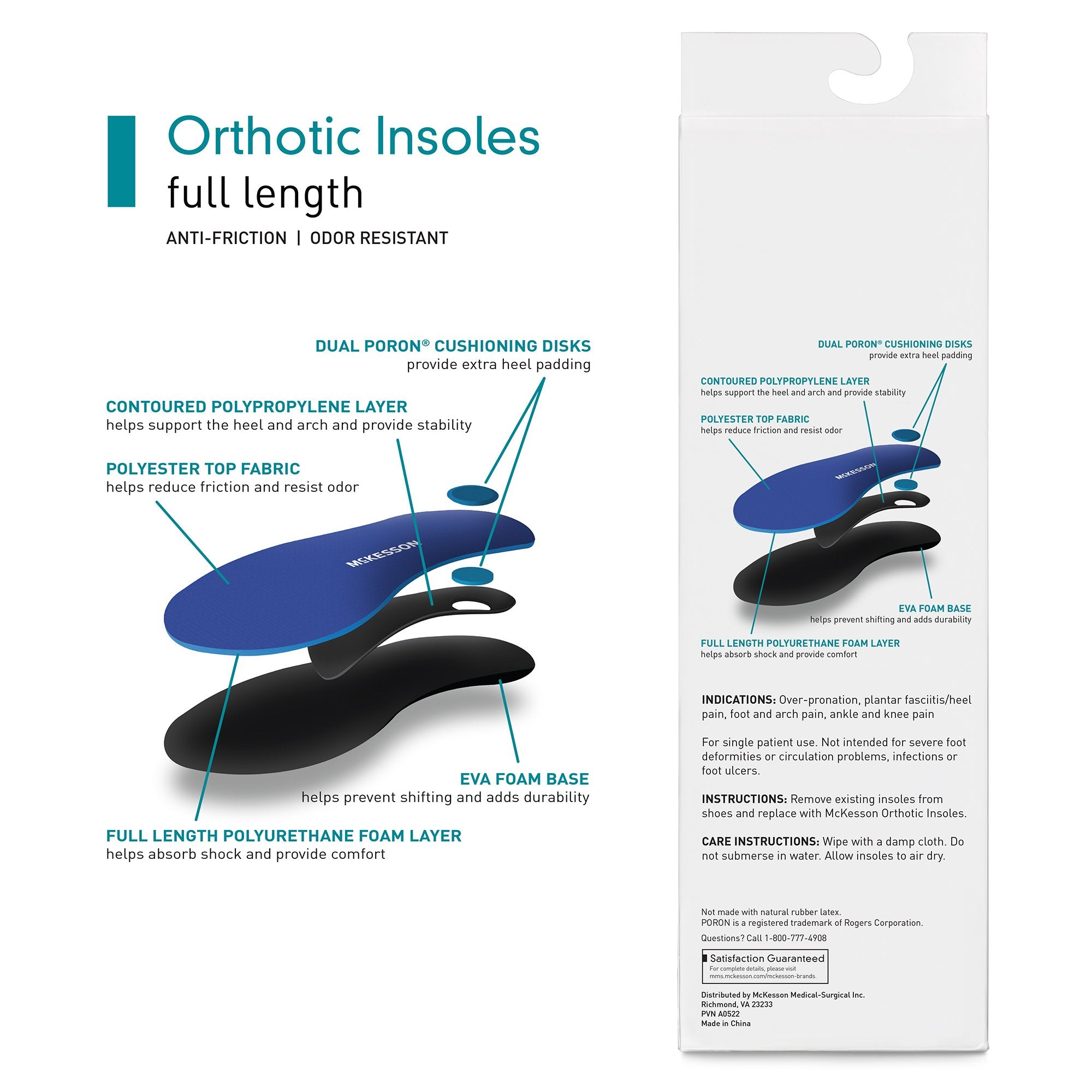 McKesson Insole, Size G-Insole McKesson Brand Full Length Polypropylene / EVA / Polyester / Poron Male 10 to 10-1/2 / Female 12 Black / Blue