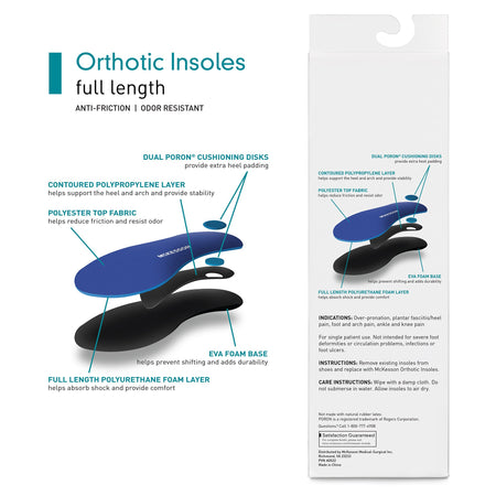 McKesson Insole, Size G-Insole McKesson Brand Full Length Polypropylene / EVA / Polyester / Poron Male 10 to 10-1/2 / Female 12 Black / Blue