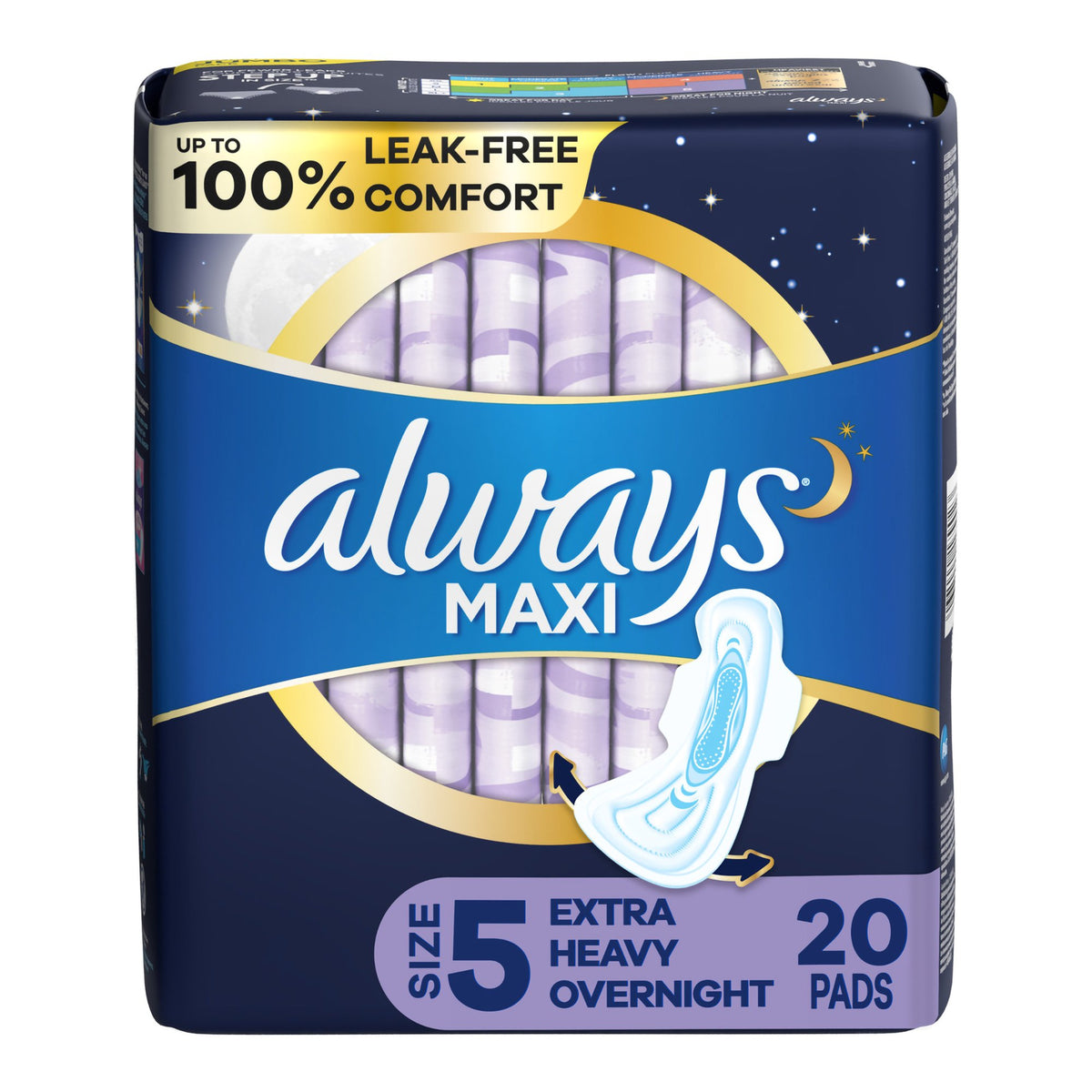 Always Maxi Extra Heavy Overnight Pads with Wings, Size 5-Feminine Pad Always Maxi With Wings Overnight Absorbency
