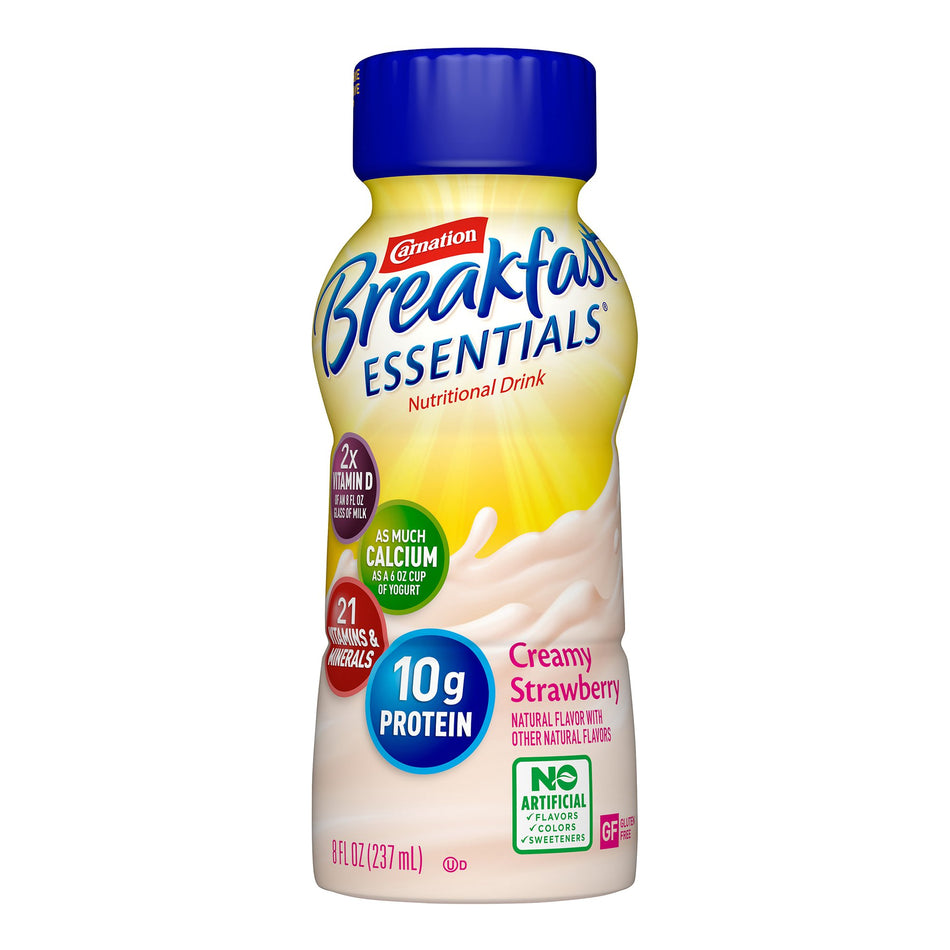 Carnation Breakfast Essentials Strawberry Nutritional Drink, 8-ounce bottle-Oral Supplement Carnation Breakfast Essentials Strawberry Flavor Liquid 8 oz. Bottle