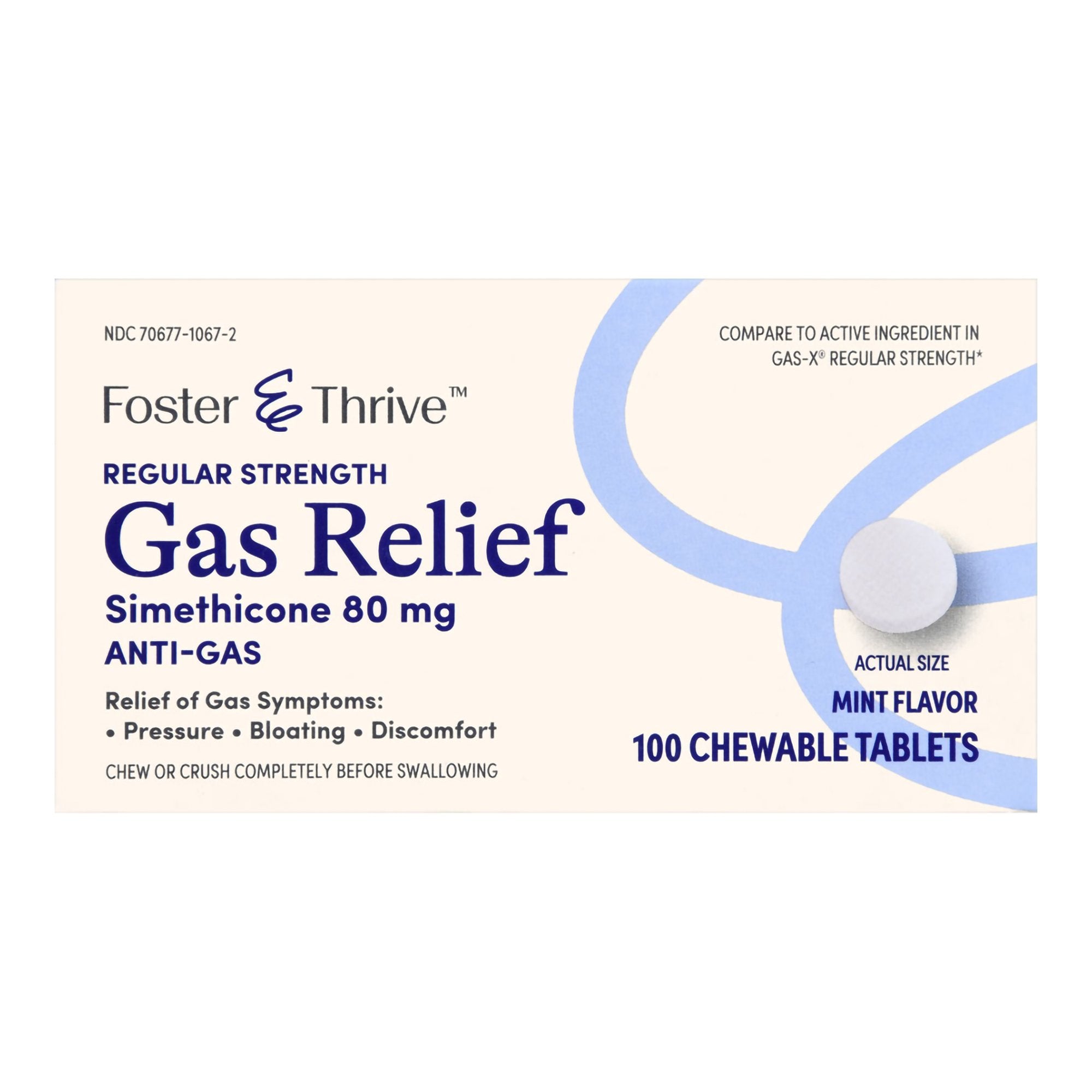Foster & Thrive Regular Strength Gas Relief Simethicone 80 mg Chewable Tablets Mint-Gas Relief Foster & Thrive 80 mg Strength Chewable Tablet 100 Tablets