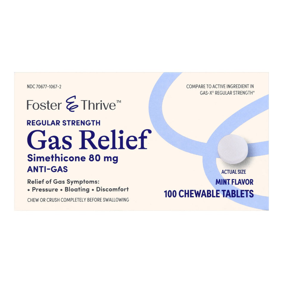Foster & Thrive Regular Strength Gas Relief Simethicone 80 mg Chewable Tablets Mint-Gas Relief Foster & Thrive 80 mg Strength Chewable Tablet 100 Tablets