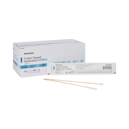 McKesson Sterile Swabsticks, Cotton Tip, 6 Inch Wood Shaft-Swabstick McKesson Cotton Tip Wood Shaft 6 Inch Sterile 1 per Pack
