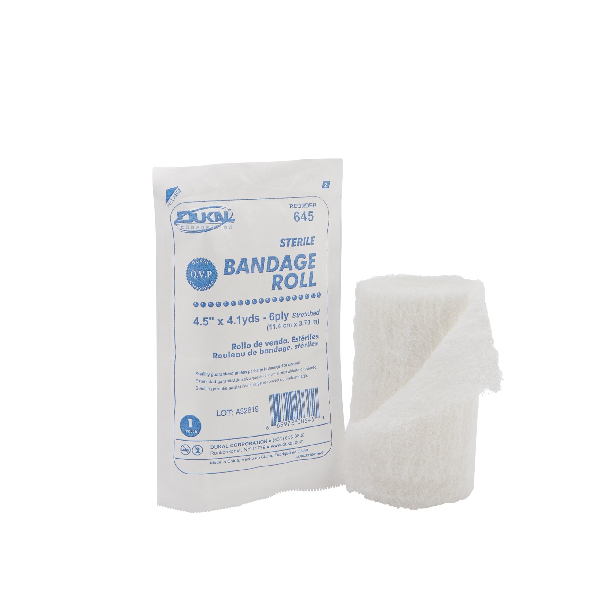 Dukal Sterile Fluff Bandage Roll, 4-1/2 Inch x 4-1/10 Yard, 6-Ply-Fluff Bandage Roll Dukal 4-1/2 Inch X 4-1/10 Yard 6-Ply Sterile 1 per Pack