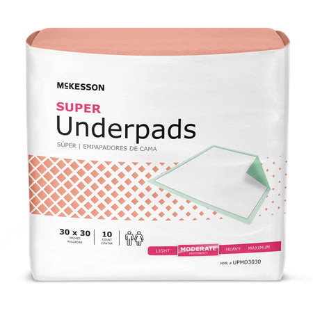 McKesson Super Moderate Absorbency Underpad, 30 x 30 Inch - 150 ct.-Disposable Underpad McKesson Super 30 X 30 Inch Fluff / Polymer Moderate Absorbency