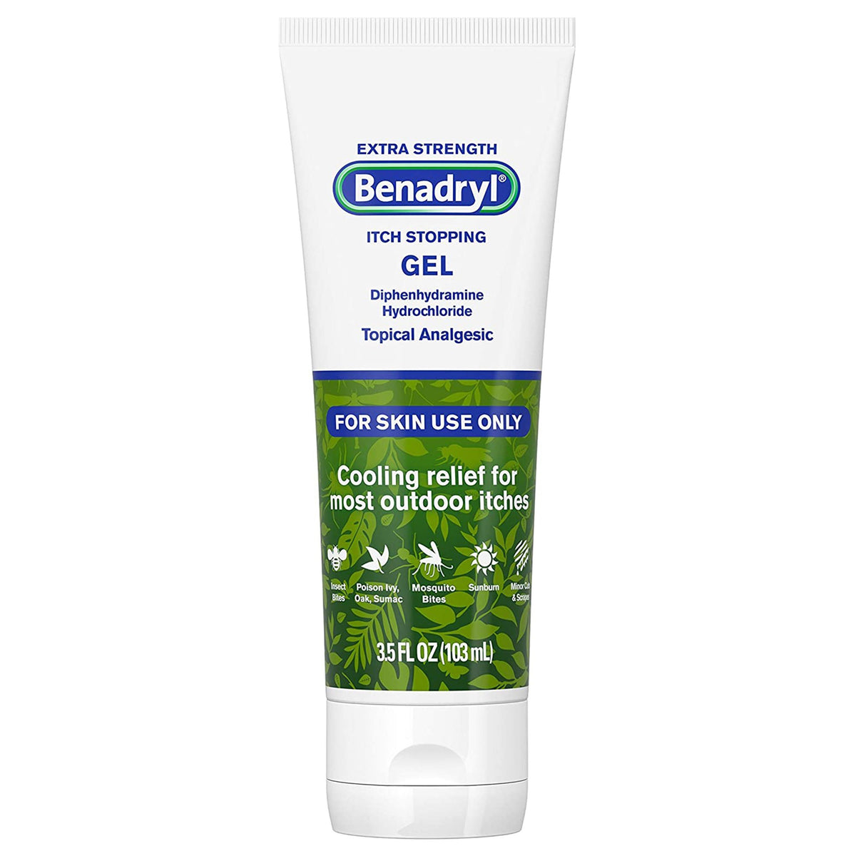 Benadryl Itch Stopping Diphenhydramine Hydrochloride Topical Analgesic Gel Extra Strength-Itch Relief Benadryl 2% Strength Gel 3.5 oz. Tube