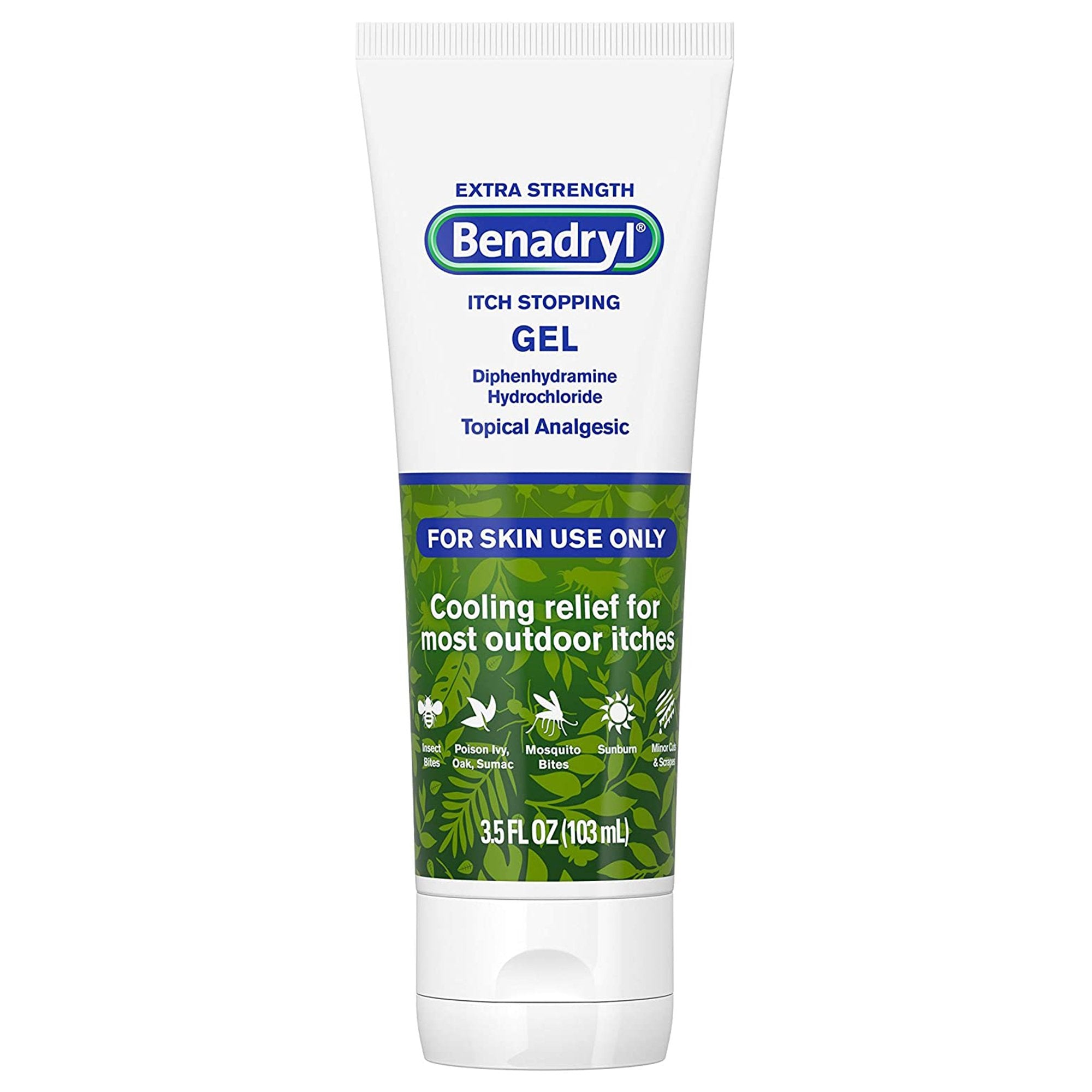 Benadryl Itch Stopping Diphenhydramine Hydrochloride Topical Analgesic Gel Extra Strength-Itch Relief Benadryl 2% Strength Gel 3.5 oz. Tube