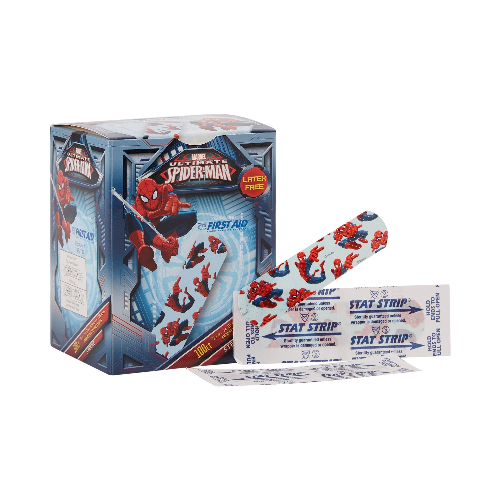 American White Cross Stat Strip Adhesive Strip, 3/4 x 3 Inch, Spider-Man Design-Adhesive Strip American White Cross Stat Strip 3/4 X 3 Inch Plastic Rectangle Kid Design (Spider-Man) Sterile