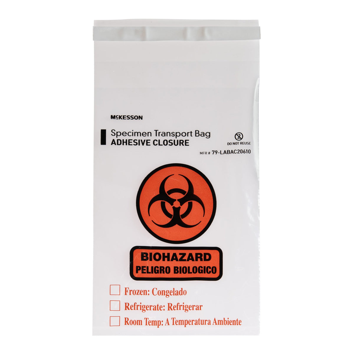McKesson Specimen Transport Bag with Document Pouch, Adhesive Closure, 6 x 10 Inch-Specimen Transport Bag with Document Pouch McKesson 6 X 10 Inch Adhesive Closure Biohazard Symbol / Storage Instructions NonSterile